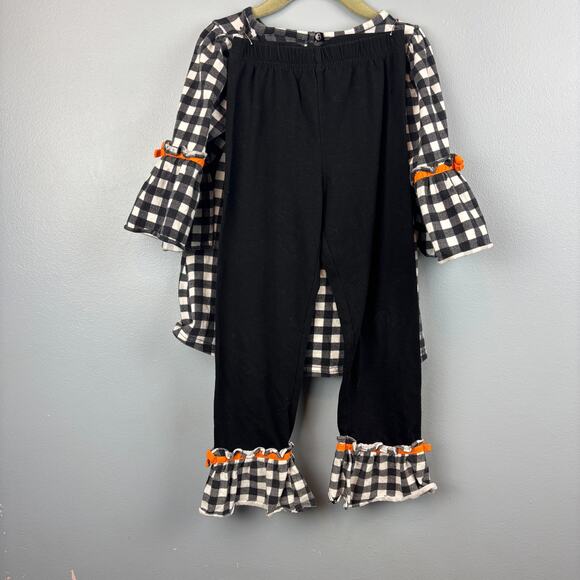 Emily Rose Girls Halloween Pumpkin Black Plaid Two Piece Set Ruffles Size 6 Cute - Picture 2 of 7